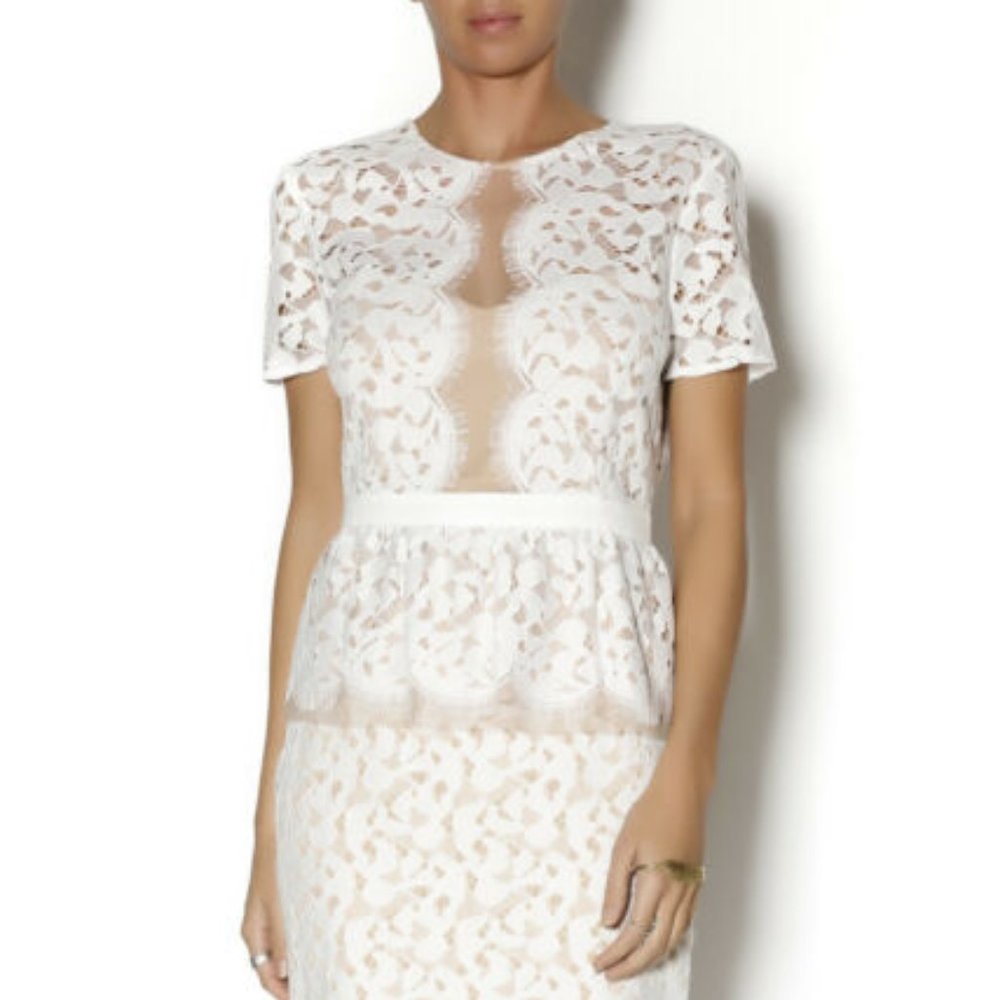 BCBG "Lilia Lace Peplum Top" Size XS